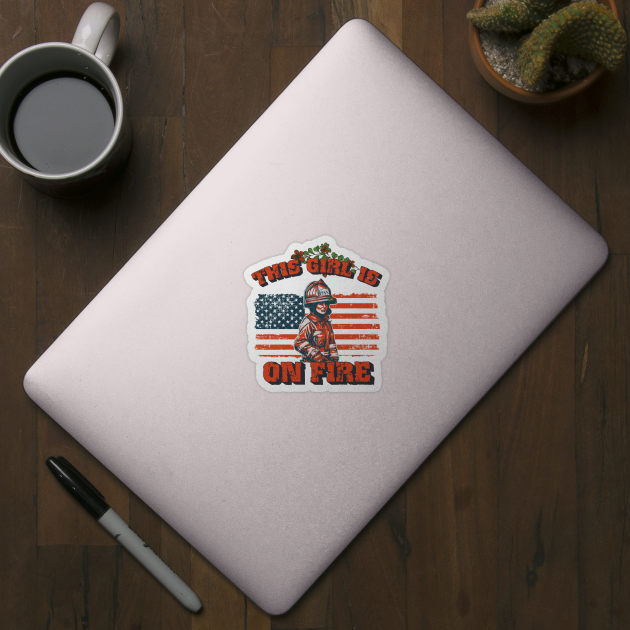 Firefighter woman USA flag funny sarcastic quote This girl is on fire by HomeCoquette